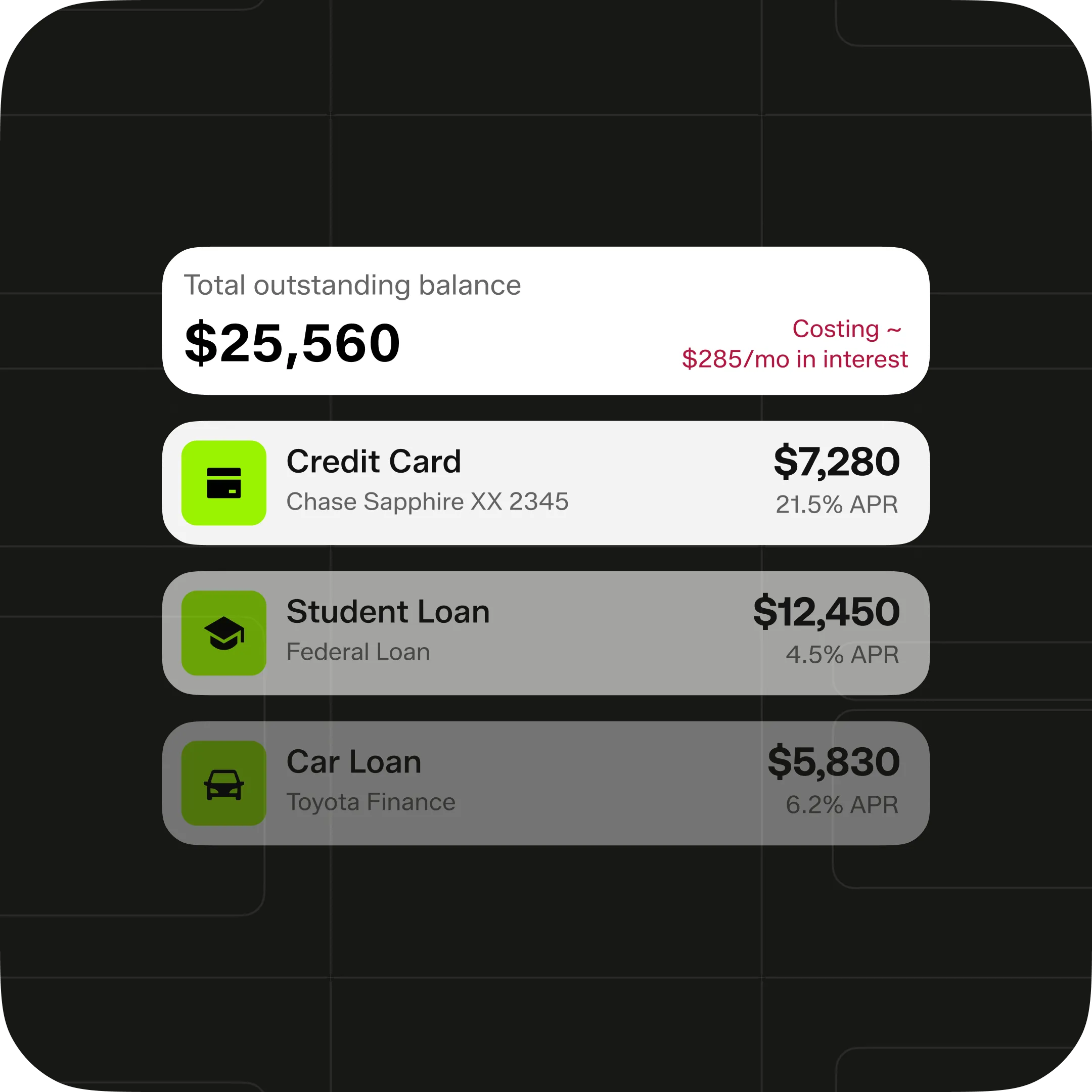 Add your debts